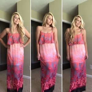 Lightweight Coral and Pink Summer Maxi Dress